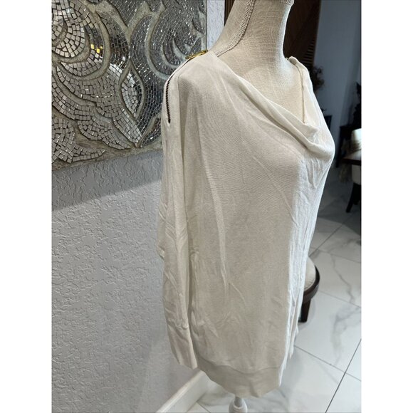 Michael Kors White Cowl Neck Sweater With Gold Zipper Accents Size M - Picture 4 of 6